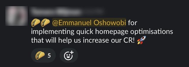 Tamara Biljman: for implementing quick homepage optimisations that will help increase our conversion rate.