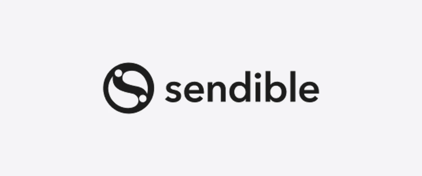 The old Sendible mark, a black circular S with two nodes, beside the sendible wordmark.