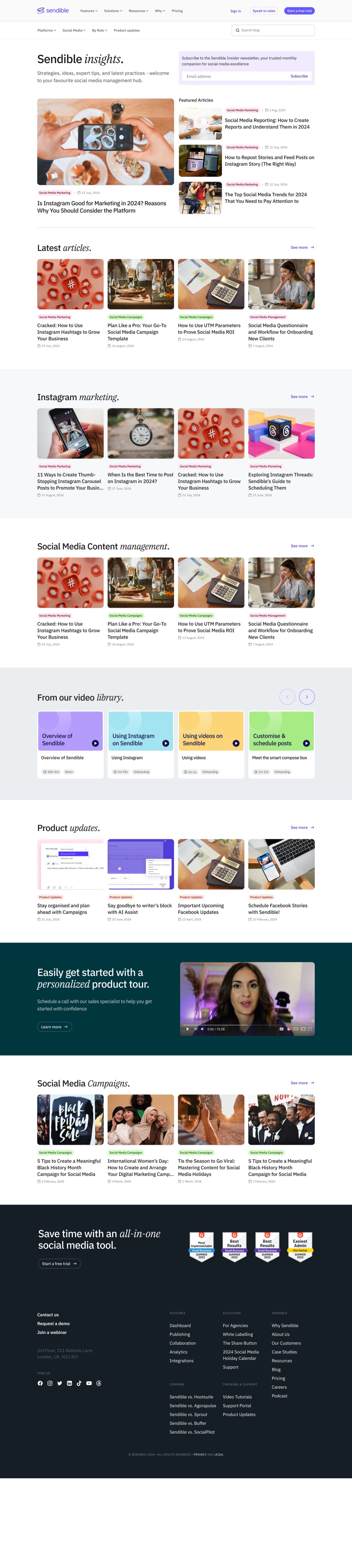 The redesigned front page, full length: the lead article with its tag-matched features above, latest articles below, topic clusters with selected features, lead magnets, a slider for the remaining clusters, and a second subscription point.