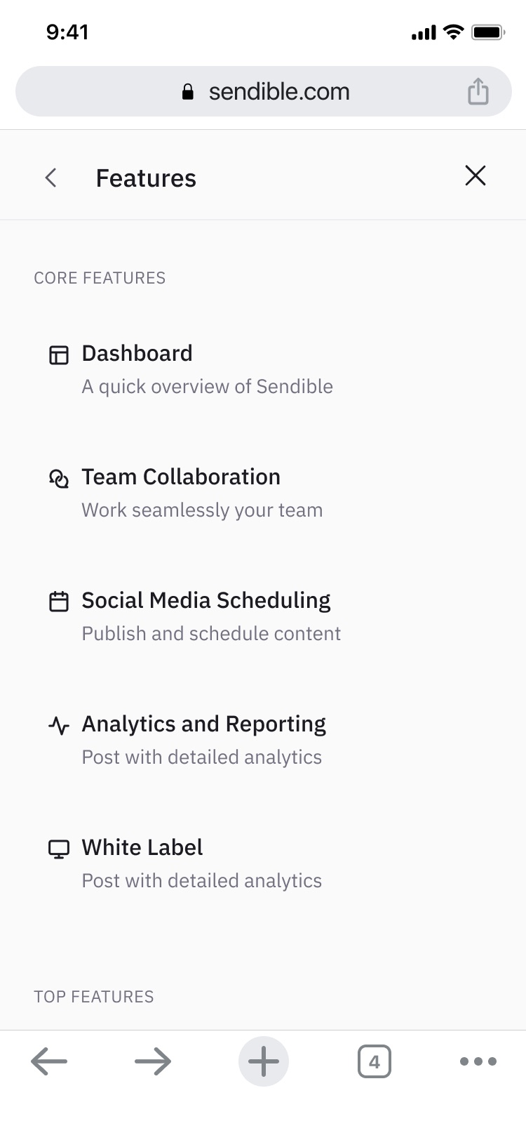 The mobile navigation open, the parent categories listed.