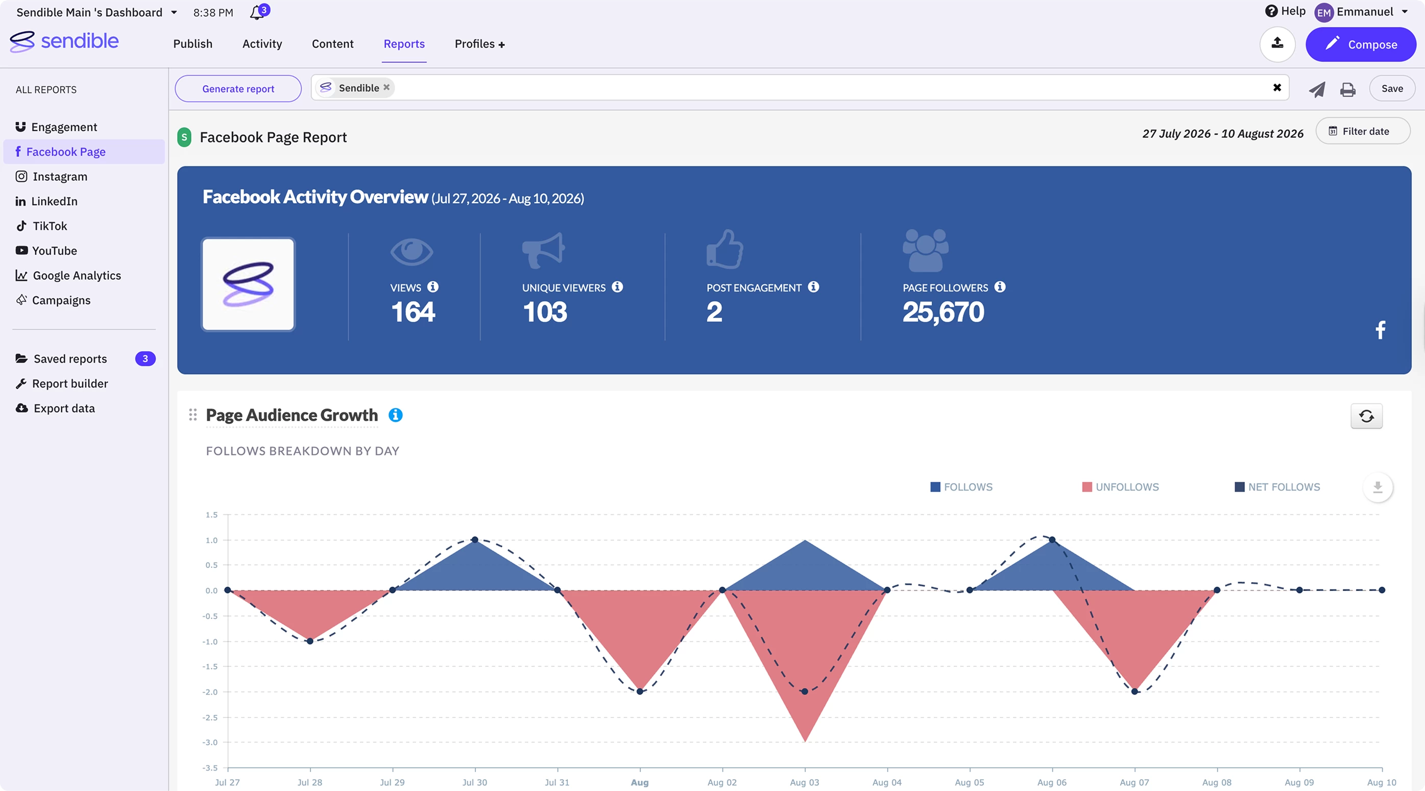 The legacy Sendible Facebook Page report